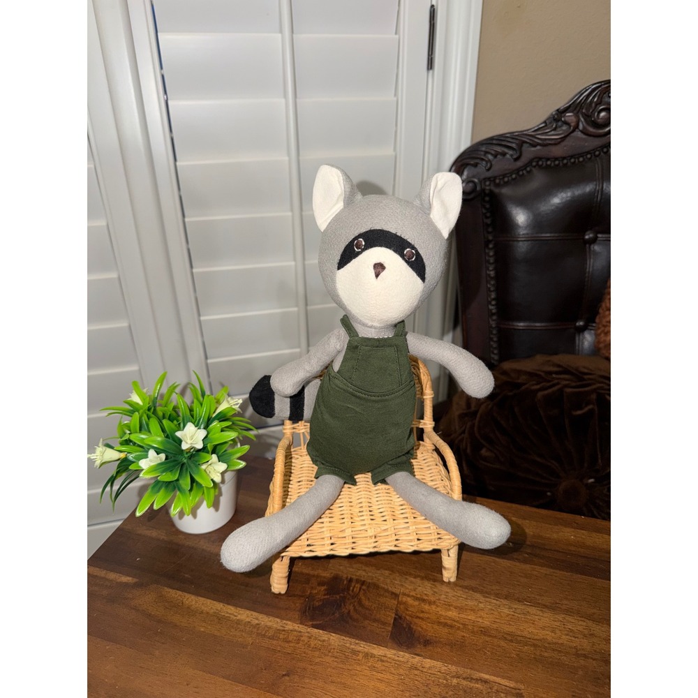Hazel Village Reginald Raccoon Organic Cotton Plush Toy with‎ Green Overalls 14"